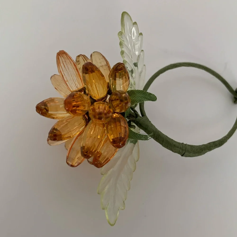 Wine Glass Charms Set of 6 Plastic Flower 3D Rings Pink Green Purple Orange